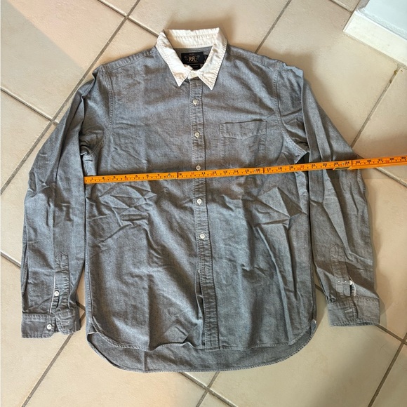 Ralph Lauren Double RL Grey Button-Down Shirt with Cream Contrast Collar - Picture 4 of 4